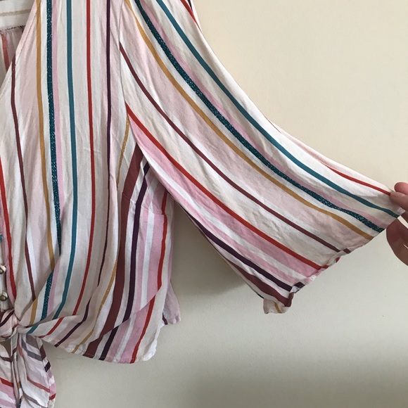 URBAN OUTFITTERS Rainbow Stripe Tie Front Top - Picture 4 of 7